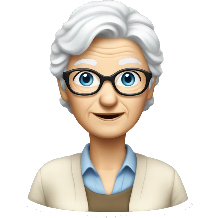 old white lady from ireland with blue-eyes, black-glasses white hair, and like biologist (like khaki short sleeve button down shirt and a khaki pants)  emoji