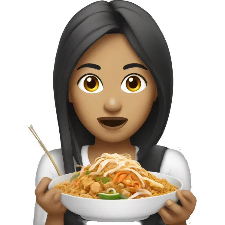 A female indonesian female eating pad thai emoji