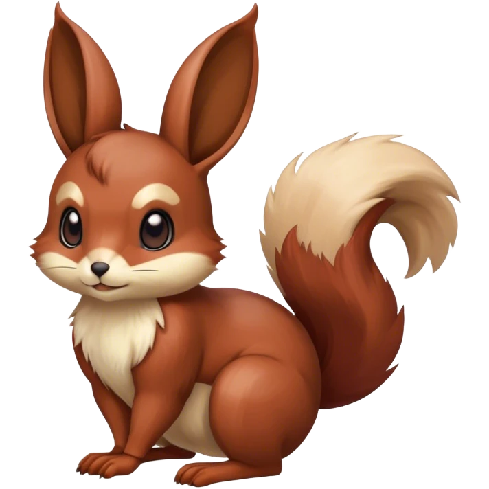 Cute cool animal hybrid Fakemon full body, dark-red-brown, beige, squirrel-eevee-bunny emoji