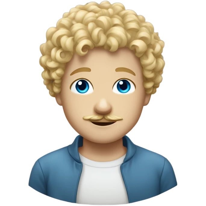 Blonde curly haired boy with blue eyes with mustache on emoji