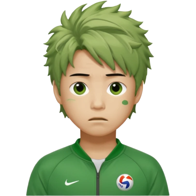 Draw Seong Gi-hun (Player 456) with messy hair, green tracksuit & tired but hopeful expression. emoji