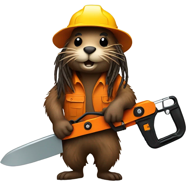 Beaver with dreadlocks wearing climbing gear holding a chainsaw  emoji
