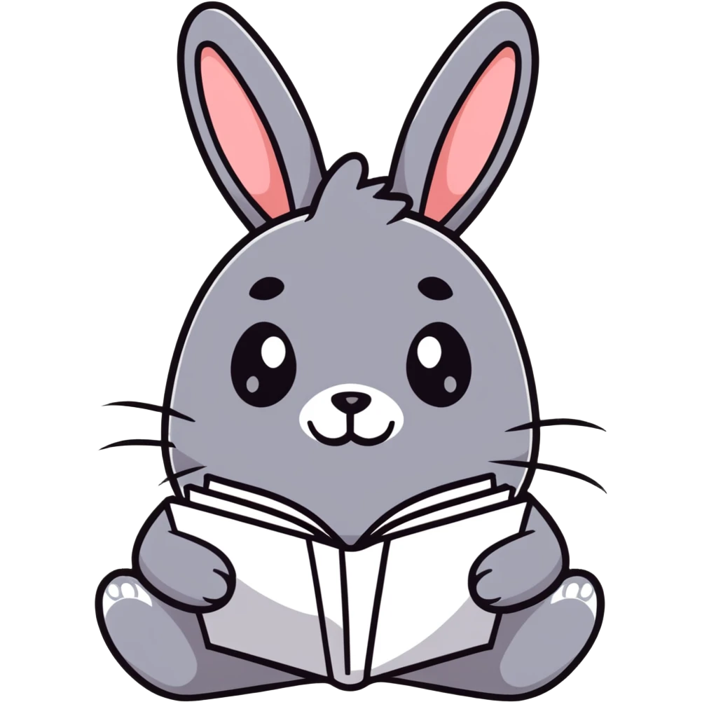 gray bunny writing in notebook with spark of light emoji