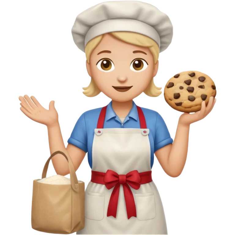 cookie factory worker emoji, with apron, carrying a bag of flour emoji