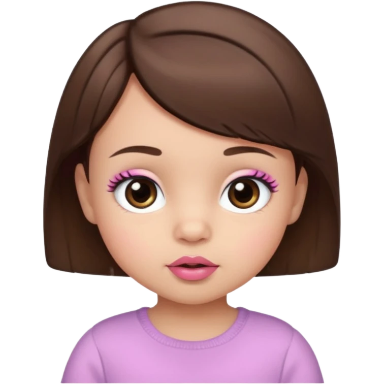 emoji de bebé de un año con pelo corto marrón, ojos marrones grandes con pestañas, cejas marrones y labios rosas emoji
