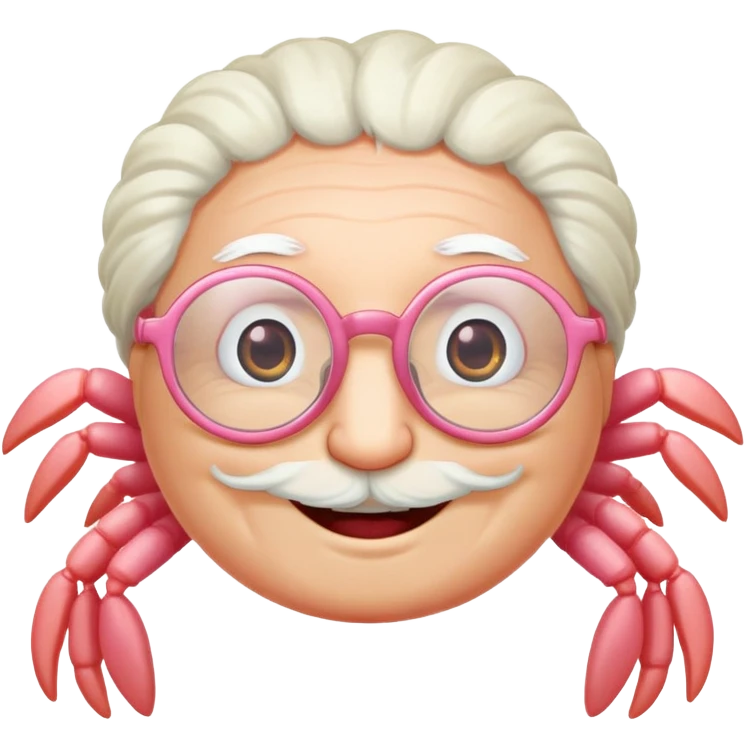 a little shrimp that is old with white hair and glasses, elderly shrimp character with white eyebrows and hair, wearing round glasses emoji