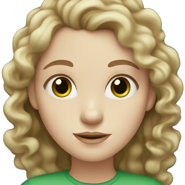 Woman with pale skin and long curly brown hair and green eyes emoji