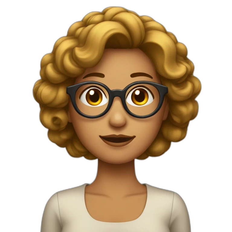 Mujer con pelo ondulado por los hombros y lentes redondos emoji