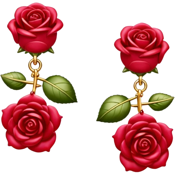 Hyper Realistic isolated, detailed, gold Dolce and Gabbana gold earrings with ruby gemstone roses emoji