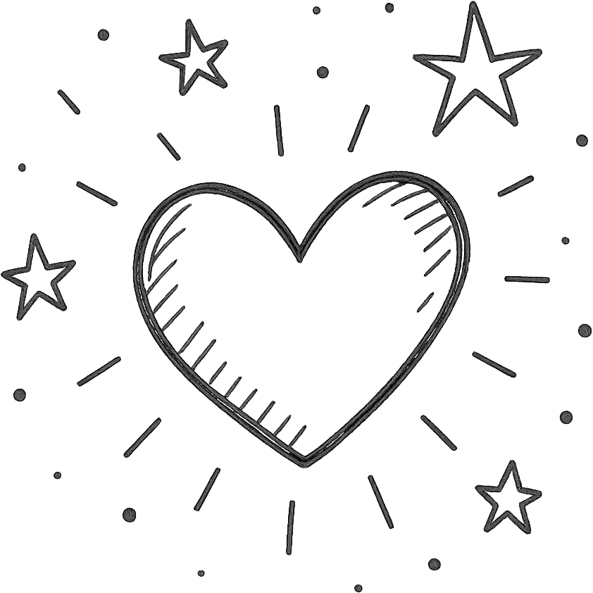 heart glowing in the dark, surrounded by stars, midnight theme emoji
