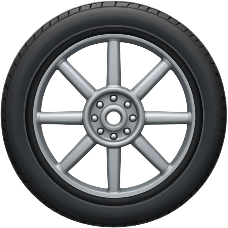 Front-view realistic wheel, perfectly symmetrical, 5–8 short evenly spaced spokes, thick wide outer rubber rim, heavy solid look, centered. emoji