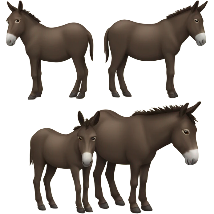A pair of dark brown Donkeys standing side by side dark brown full body emoji