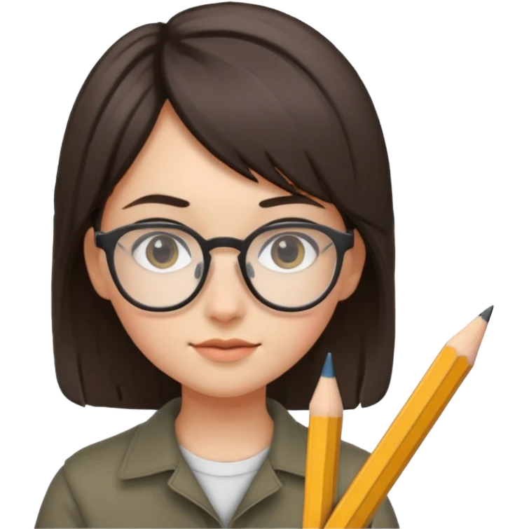دختری با موهای پسرانه با عینک و مدادی در دست emoji