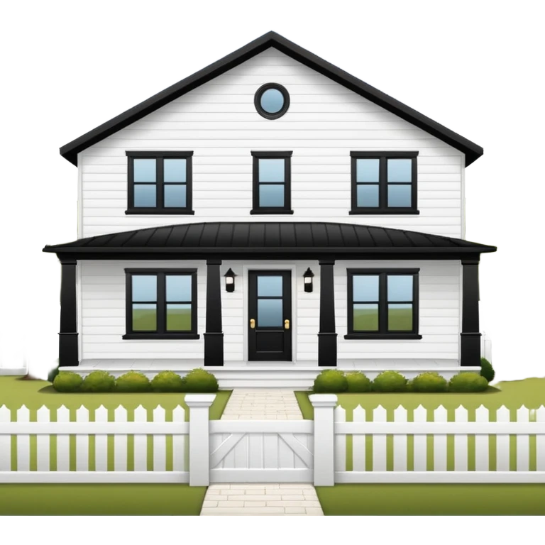 modern farmhouse with white siding and black trim emoji
