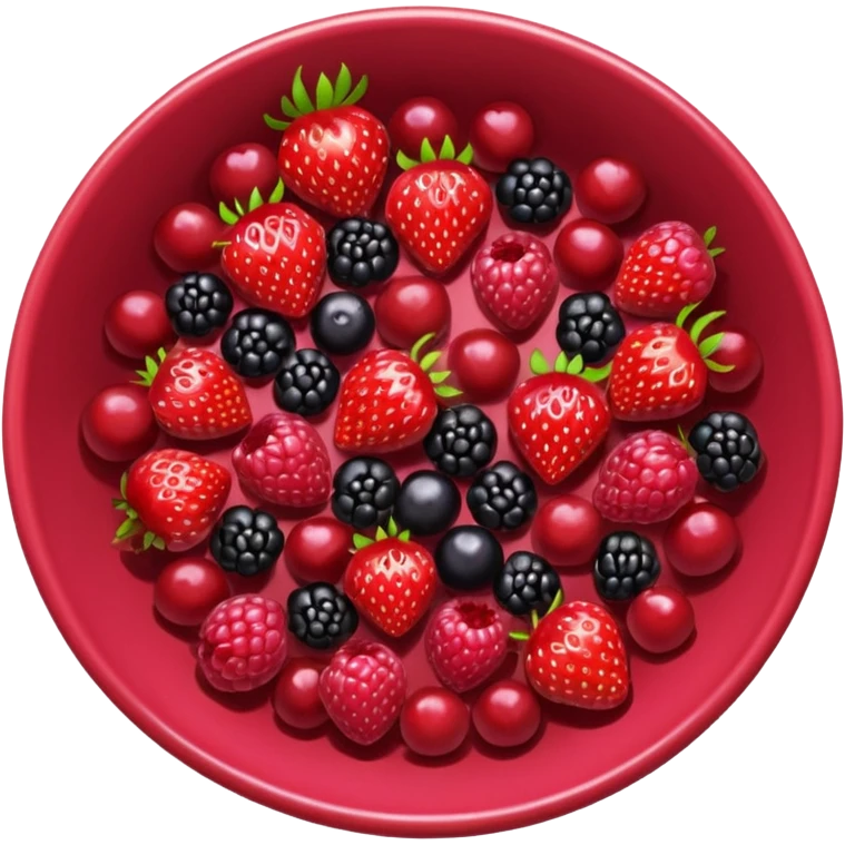 bowl negro solo de frutos rojos: fresas, moras, frambuesas. con vista desde arriba. emoji