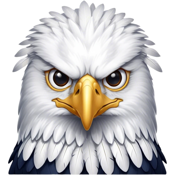 Cinematic Noble American Eagle Portrait Emoji, Poised and regal, with a powerful, broad build, a distinctive white-headed silhouette contrasting a dark, formidable body, and piercing, intense eyes, Simplified yet sharp and sophisticated features, highly detailed, glowing with a soft, majestic radiance, high shine, intelligent and commanding, stylized with an air of national pride, focused and vigilant, soft glowing outline, capturing the essence of a watchful and confident American eagle that appears ready to soar out of the screen with effortless authority! emoji