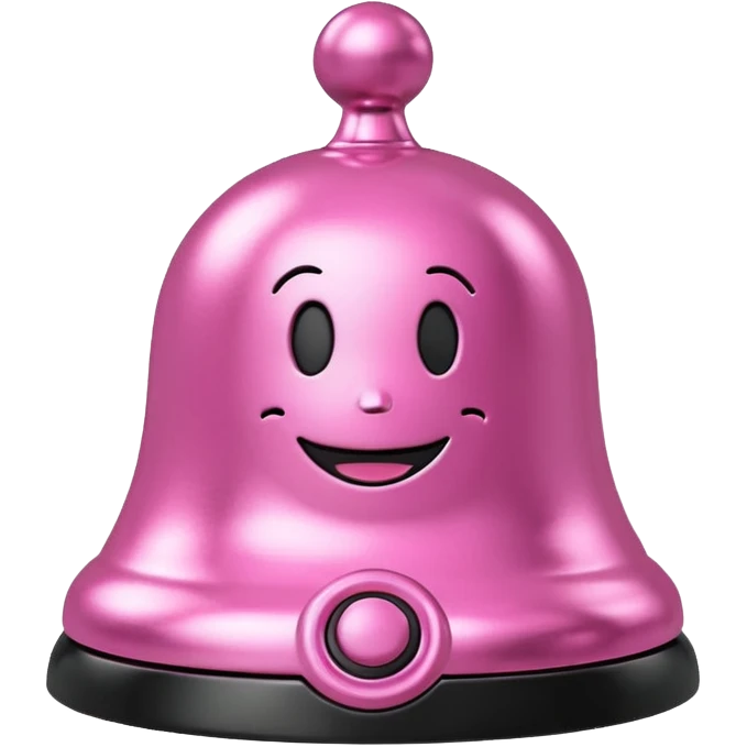 pink call bell with chrome and black base with smiley face on it emoji