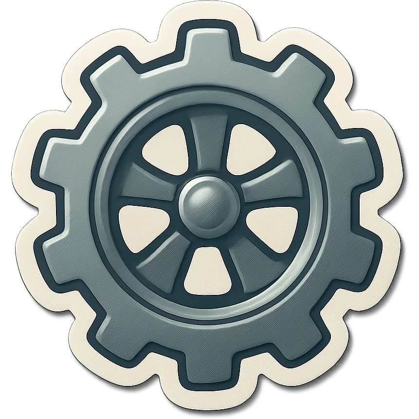 A gray gear and wheel sticker with a vintage design and colorful details emoji