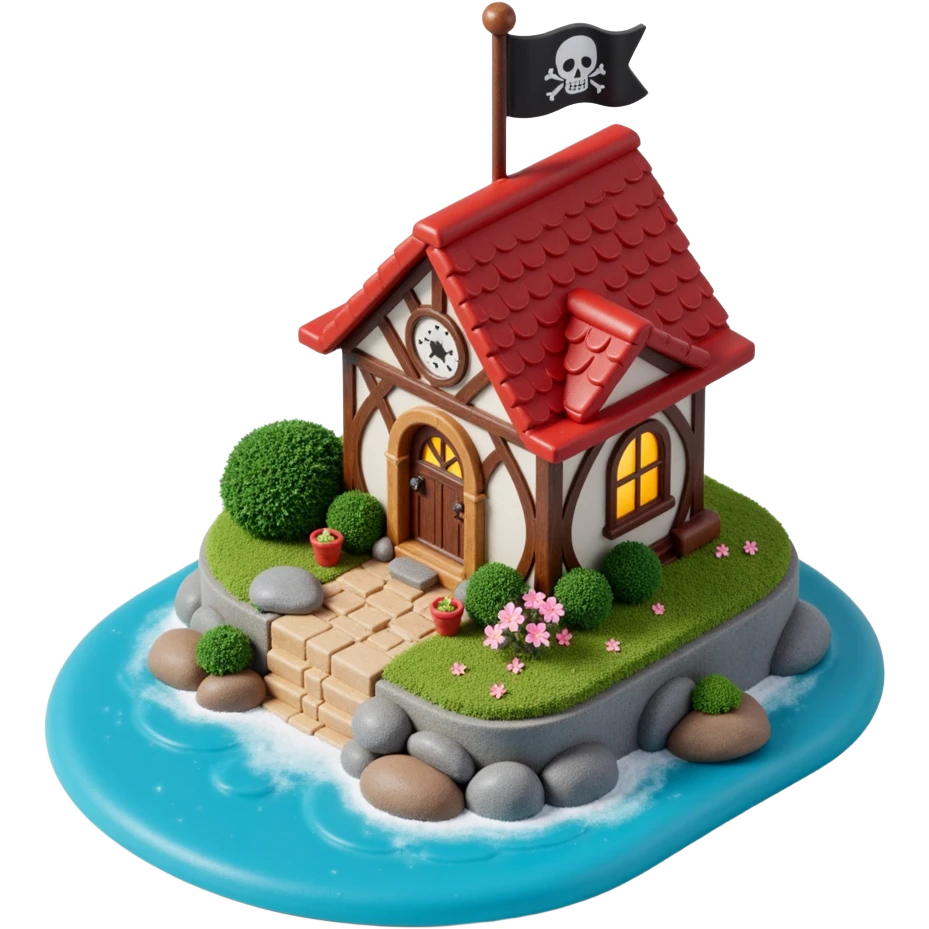 old pirate's house with skull flag emoji