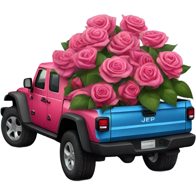 Realistic Red Jeep Gladiator with the truck bed full of pink roses. emoji