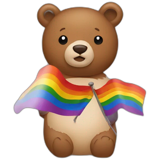 Brown bear with a lesbian flag emoji