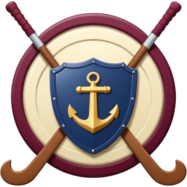 Emoji: Maroon circle, inside is a navy shield with cream outline. Shield has grapes and an anchor. Two cream hockey sticks behind. Cream text "ОДЕЩИНА KIDS emoji