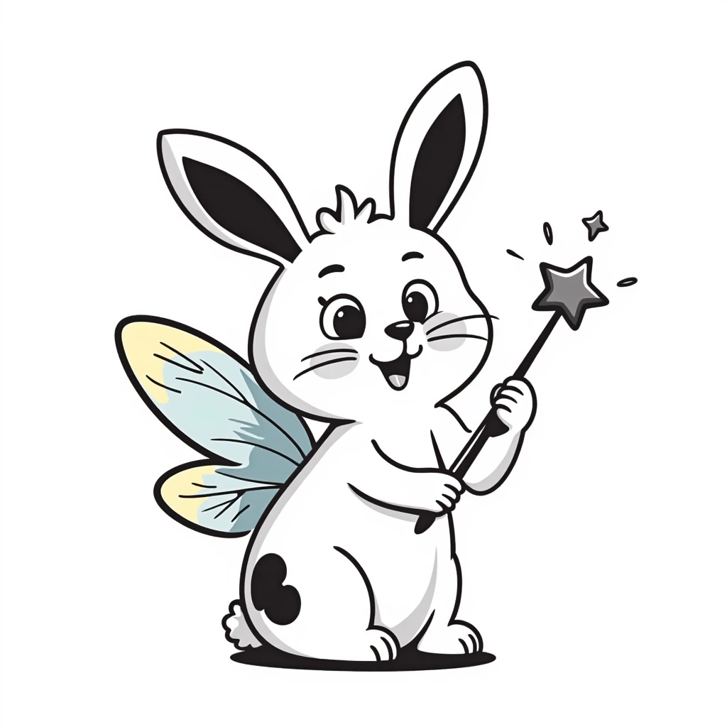 Fluffy rabbit with colorful fairy wings and a magic wand emoji
