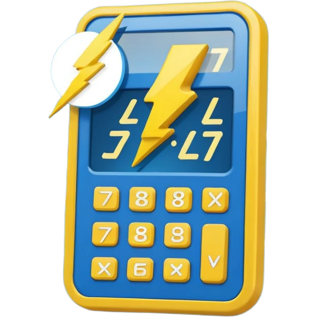 Create a simple emoji of an energy calculator: small calculator + lightning bolt icon. Flat design, bold outline, blue and yellow colors, clean, centered, emoji style. emoji
