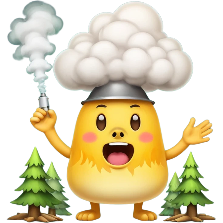 forest lab character shouting eureka with smoke burst emoji