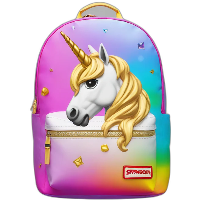 sprayground-golden-backpack-with-rainbow-unicorn emoji