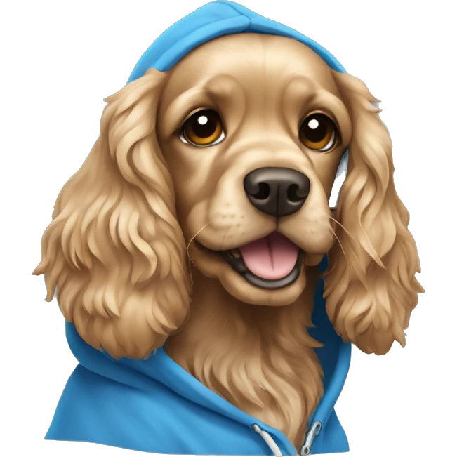 Light cocker spaniel wearing a blue hoodie  emoji