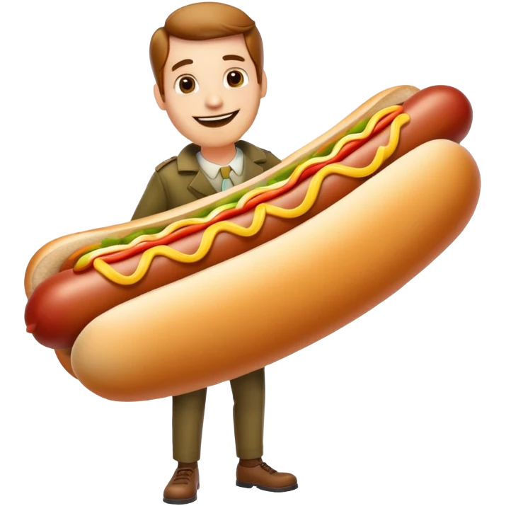 man dressed as a hot dog snack emoji