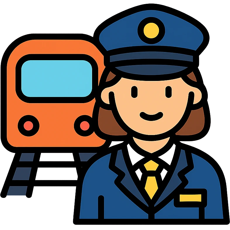 female train conductor with a train in the background emoji