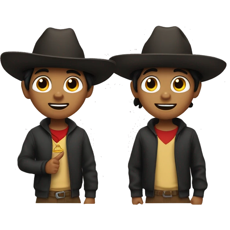 animated  kid with brown skin and black hair and a  mexican hat talking with no background pointing at top left emoji
