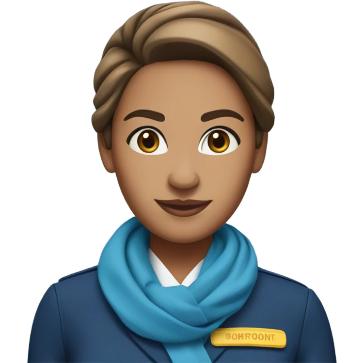 Brown tan skin flight attendant, brown hair in a bun, blue uniform, blue neck scarf emoji