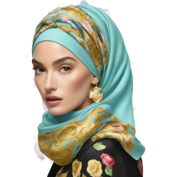 Dolce and Gabbana head scarf with colourful pastel ornament print and golden detais  emoji