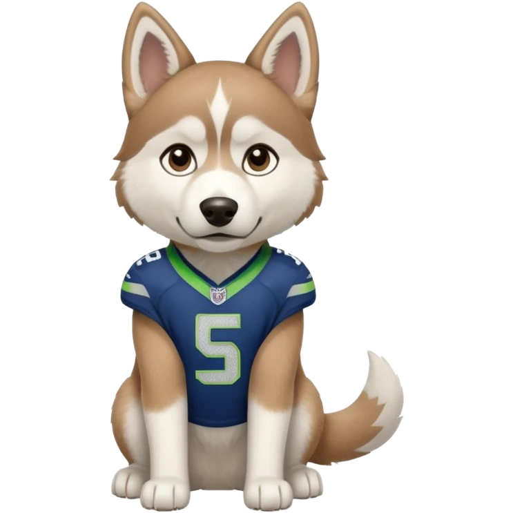 White  brown husky with Seattle Seahawks gear emoji