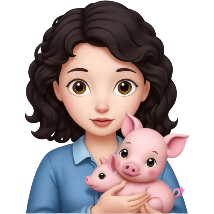 Ragazza bella mora con piccolo maialino  emoji