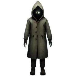 An icon representing a horror game, inspired by Silent Hill 2. The design features a foggy, eerie street with a shadowy figure in the distance. Creepy, dim lighting and dark, abandoned buildings set the tense atmosphere. Transparent background enhances the unsettling mood. emoji