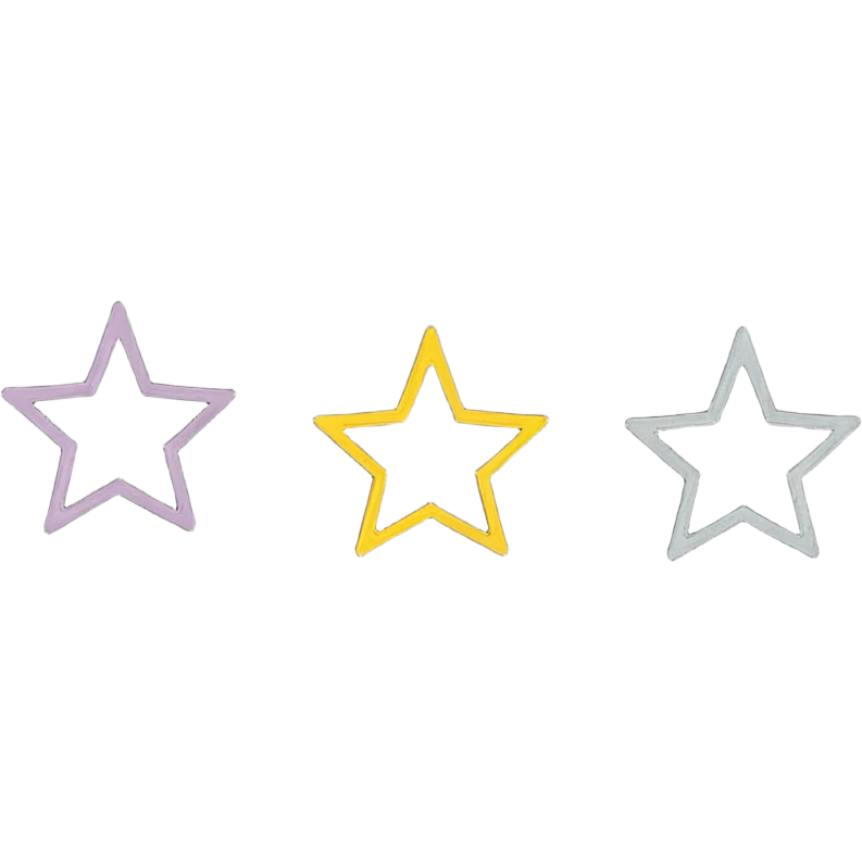 three star-shaped sparkles, each containing a different fabric pattern emoji