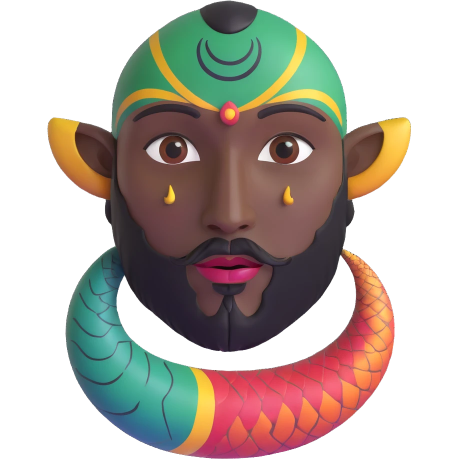 Oxumarê, African rainbow serpent deity with human face, having a small goatee beard and a mole on the left side below the lip emoji