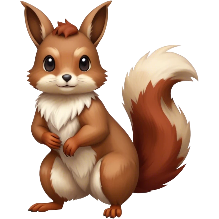 Cute cool animal hybrid Fakemon full body, dark-red-brown, beige, squirrel-eevee-bunny emoji
