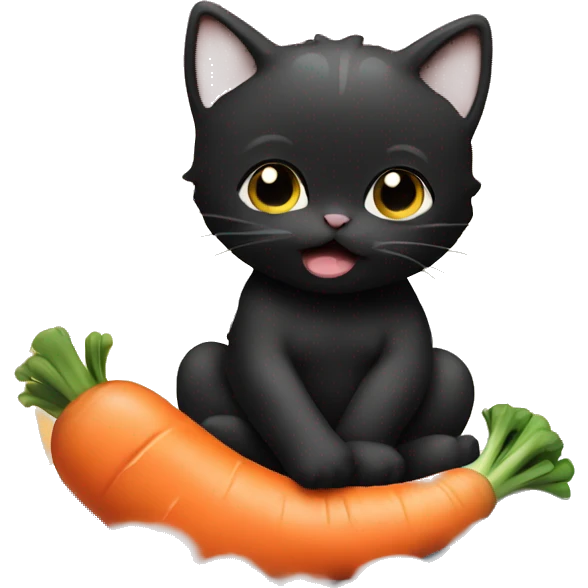Baby eating a carrot on a cloud at sunset with a black cat emoji