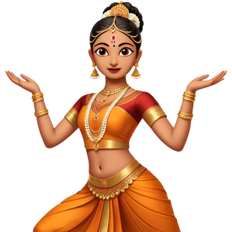 cinematic-realistic-bharatanatyam-dance-emoji,-depicted-as-an-elegant-classical-indian-dance-performance-with-graceful-poses,-intricate-costumes,-and-expressive-hand-gestures,-rendered-with-rich-textures-and-warm-dramatic-lighting, single dancer emoji
