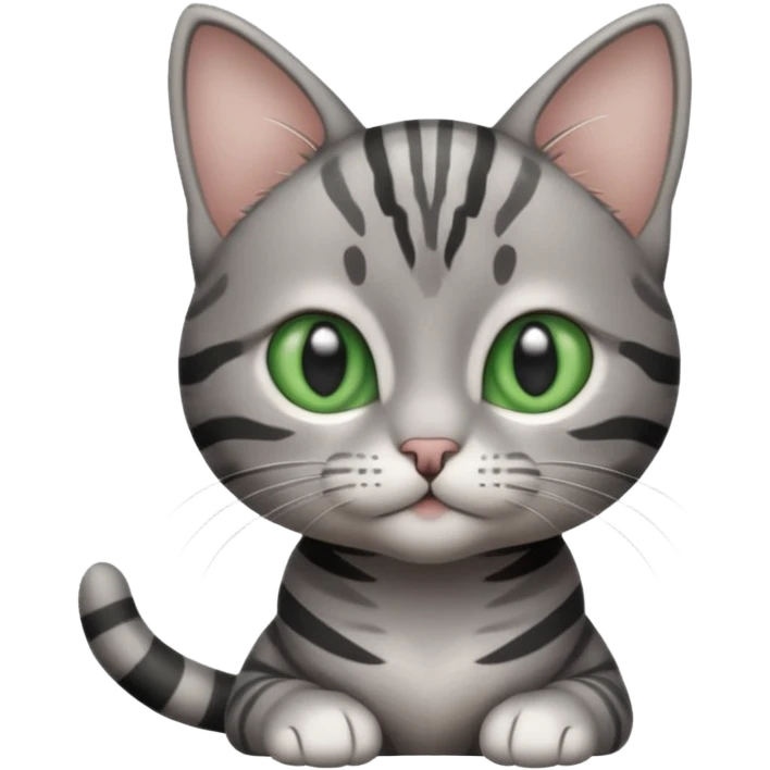 A high-resolution photo-realistic digital illustration of a solid grey tabby cat kitten, chest upward emoji