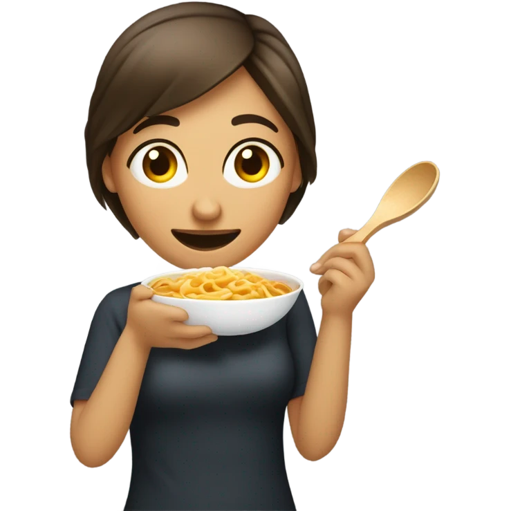 Una mujer de cabellos obscuro comiendo sopa emoji