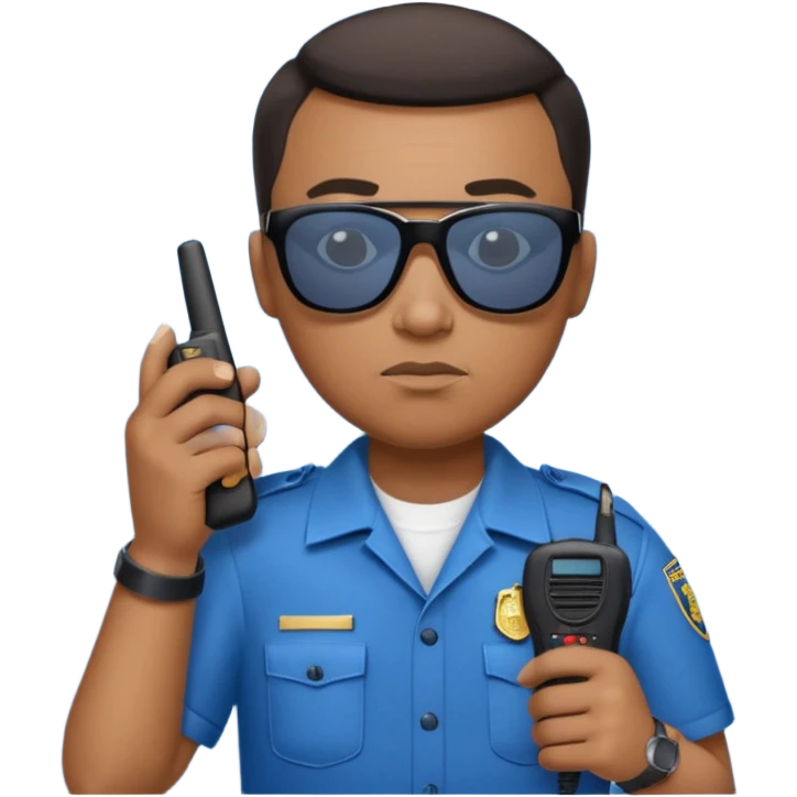 school security, blue cloth, sun glasses, holding walkie-talkie emoji