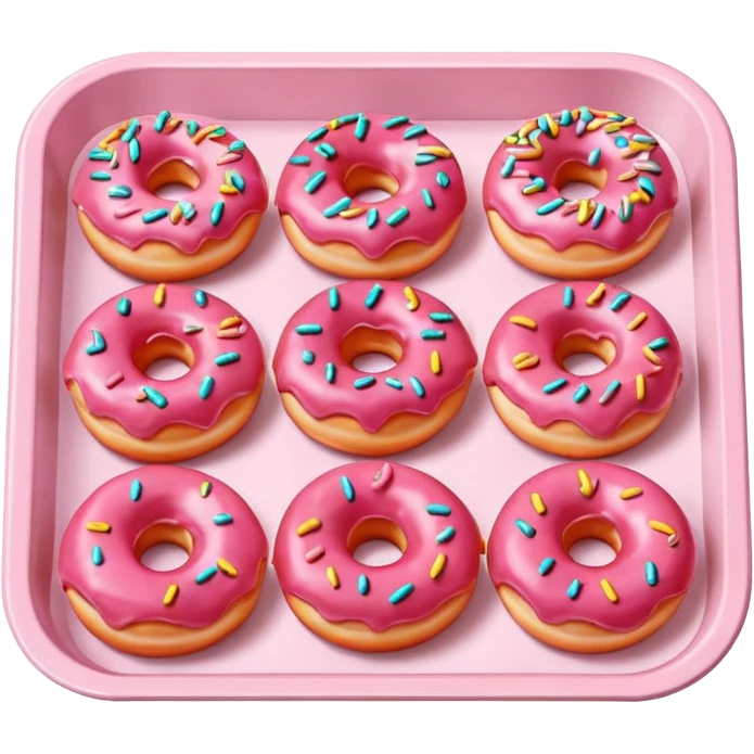 Soft pink strawberry donuts in a soft pink plastic tray emoji