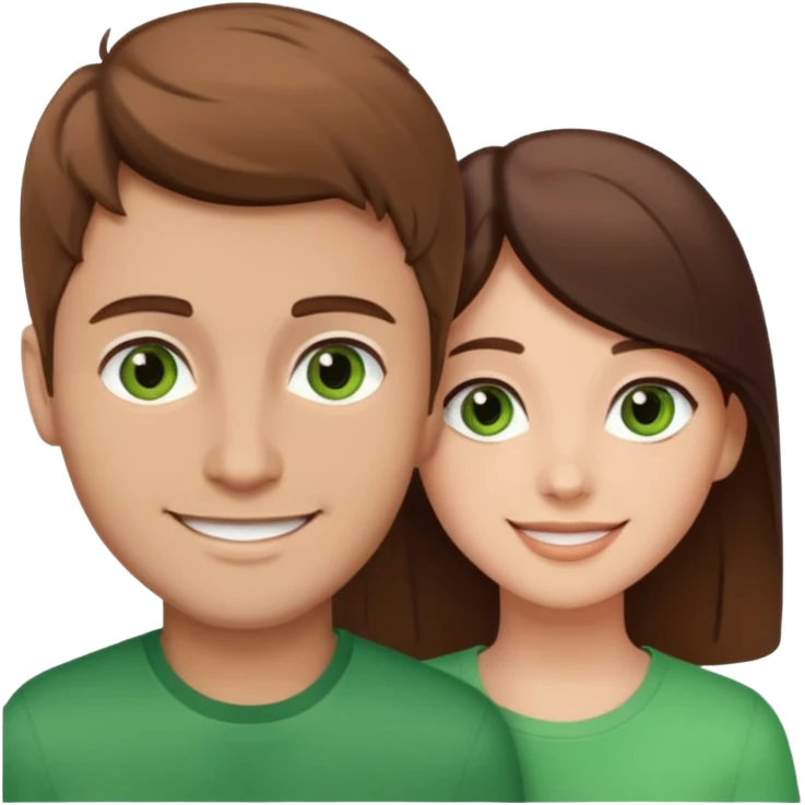 A boyfriend with light brown hair and green eyes next to his girlfriend with dark brown hair and brown eyes emoji