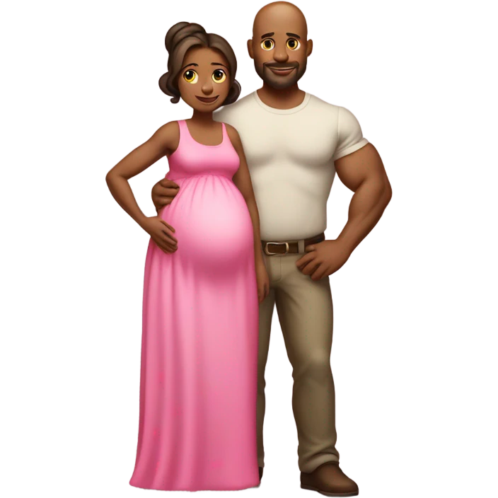 buff husband and pregnant wife with pink dress full body emoji